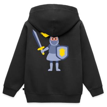 Motif de chevalier pour enfant pour idée cadeau d’anniversaire - Sweat Premium à capuche zippé enfant bio - noir - Dos - AI Model Kid Male (0cm)