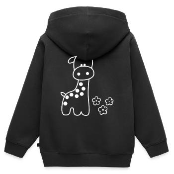 GIRAFE ANIMAL LONG COU AFRIQUE SAVANNAH SAFARI ZOO - Sweat Premium à capuche zippé enfant bio - noir - Dos - AI Model Kid Male (0cm)