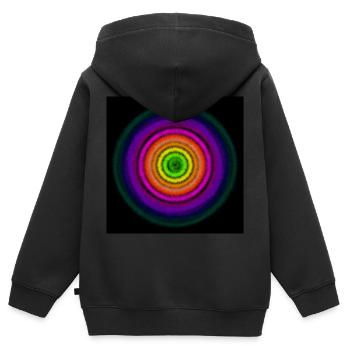Cercles concentriques arc-en-ciel - Sweat Premium à capuche zippé enfant bio - noir - Dos - AI Model Kid Male (0cm)