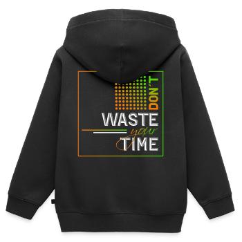 Ne perdez pas votre temps - Sweat Premium à capuche zippé enfant bio - noir - Dos - AI Model Kid Male (0cm)