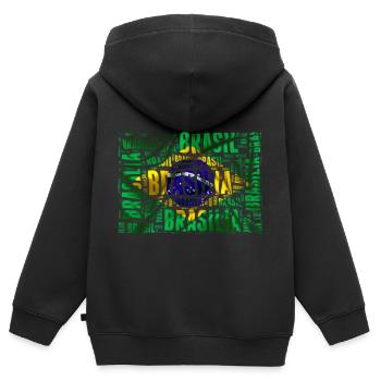 Brasilien-Flagge Brasilia Cool Art Brazilian - Kinder Premium Organic Zip Hoodie - Schwarz - Hinten - AI Model Kid Male (0cm)