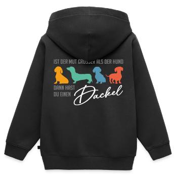 Dackel ist mutig, der Dackel hat ein großes Herz - Kinder Premium Organic Zip Hoodie - Schwarz - Hinten - AI Model Kid Male (0cm)