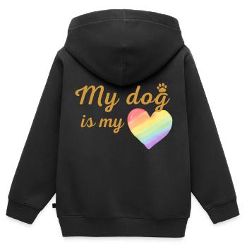My dog is my loving rainbow - Sweat Premium à capuche zippé enfant bio - noir - Dos - AI Model Kid Male (0cm)
