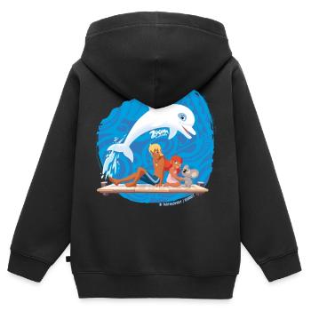 Zoom Der Weiße Delfin Yann, Marina & Raoul - Kinder Premium Organic Zip Hoodie - Schwarz - Hinten - AI Model Kid Male (0cm)