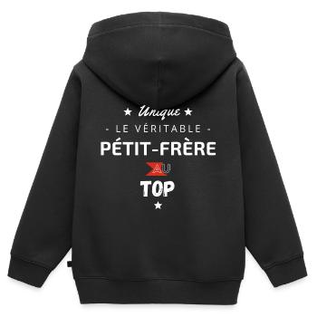 Le véritable pétit frère au top - Sweat Premium à capuche zippé enfant bio - noir - Dos - AI Model Kid Male (0cm)