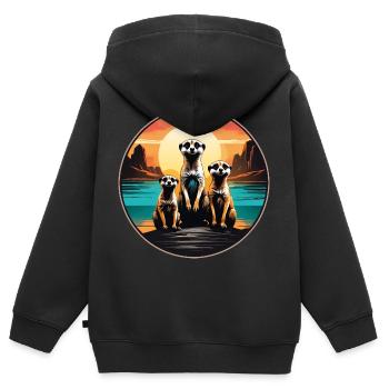 Drei coole Erdmännchen sitze auf einem Hügel - Kinder Premium Organic Zip Hoodie - Schwarz - Hinten - AI Model Kid Male (0cm)