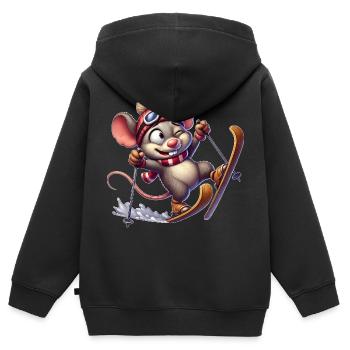 Tollpatschige Maus auf Skiern Winterspaß - Kinder Premium Organic Zip Hoodie - Schwarz - Hinten - AI Model Kid Male (0cm)