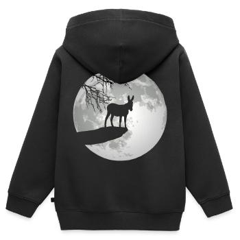 Esel Silhouette Mond Burro Muli Maultier Mama Papa - Kinder Premium Organic Zip Hoodie - Schwarz - Hinten - AI Model Kid Male (0cm)