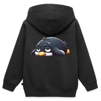 Pingouin fatigué, triste, mou et apathique - Sweat Premium à capuche zippé enfant bio - noir - Dos - AI Model Kid Male (0cm)