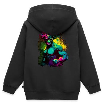 Heißer Bodybuilder Stier - Kinder Premium Organic Zip Hoodie - Schwarz - Hinten - AI Model Kid Male (0cm)