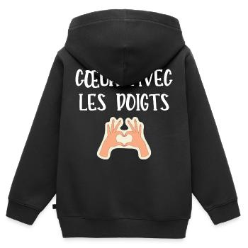 cœur avec les doigts - Sweat Premium à capuche zippé enfant bio - noir - Dos - AI Model Kid Male (0cm)