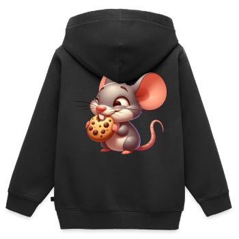 Cute cartoon mouse nibbling crispy cookie - Kids Premium Organic Zip-up Hoodie - black - Back - AI Model Kid Male (0cm)
