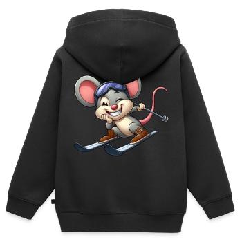 ski souris skieur hiver sports d’hiver dessin animé - Sweat Premium à capuche zippé enfant bio - noir - Dos - AI Model Kid Male (0cm)