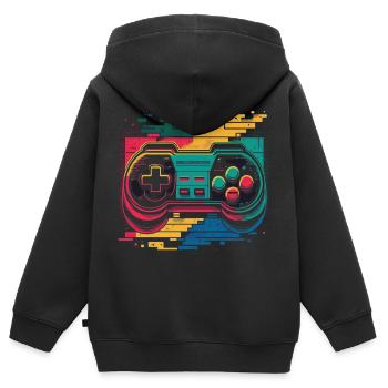 Retro Konsole - Kinder Premium Organic Zip Hoodie - Schwarz - Hinten - AI Model Kid Male (0cm)
