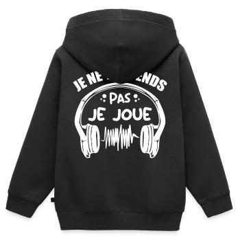 Je Ne T'entends Pas Je Joue - Sweat Premium à capuche zippé enfant bio - noir - Dos - AI Model Kid Male (0cm)