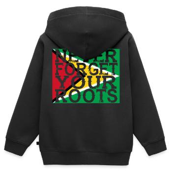 never forget roots home Guyana - Kinder Premium Organic Zip Hoodie - Schwarz - Hinten - AI Model Kid Male (0cm)