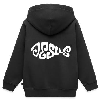 Conception de Jesus Fish. - Sweat Premium à capuche zippé enfant bio - noir - Dos - AI Model Kid Male (0cm)