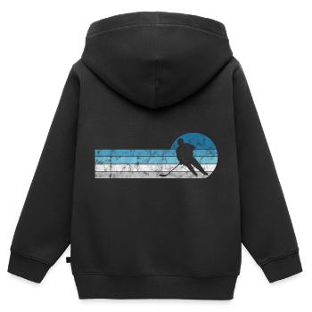 Hockey sur glace de style rétro ou vintage pour les enfants - Sweat Premium à capuche zippé enfant bio - noir - Dos - AI Model Kid Male (0cm)