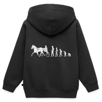 Courses de trotters au trot dans le style Evolution - Sweat Premium à capuche zippé enfant bio - noir - Dos - AI Model Kid Male (0cm)