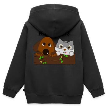 Chien et chat Amour Happy Pets - Sweat Premium à capuche zippé enfant bio - noir - Dos - AI Model Kid Male (0cm)