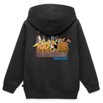 Yakari Tipis und Gruppe reitet aus - Kinder Premium Organic Zip Hoodie - Schwarz - Hinten - AI Model Kid Male (0cm)