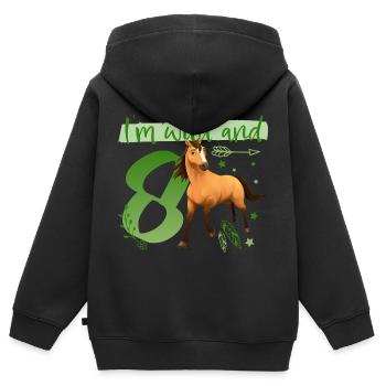 Spirit I'm wild and 8 Anniversaire Tenue Cadeau - Sweat Premium à capuche zippé enfant bio - noir - Dos - AI Model Kid Male (0cm)