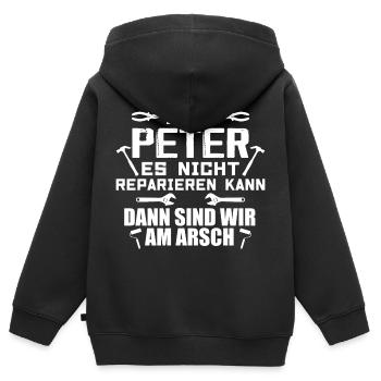 Wenn Peter es nicht reparieren kann - Kinder Premium Organic Zip Hoodie - Schwarz - Hinten - AI Model Kid Male (0cm)
