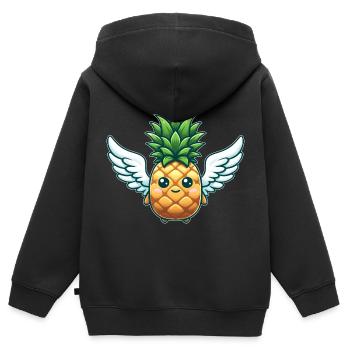 Engel Ananas mit Flügeln Fruchtig - Kinder Premium Organic Zip Hoodie - Schwarz - Hinten - AI Model Kid Male (0cm)