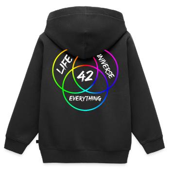 Antwort 42 - Kinder Premium Organic Zip Hoodie - Schwarz - Hinten - AI Model Kid Male (0cm)