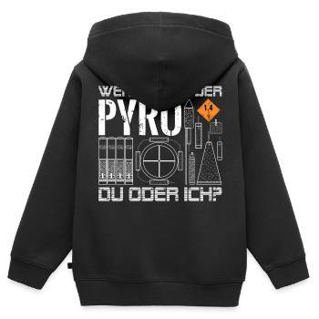 Wer ist hier der Pyro - Kinder Premium Organic Zip Hoodie - Schwarz - Hinten - AI Model Kid Male (0cm)