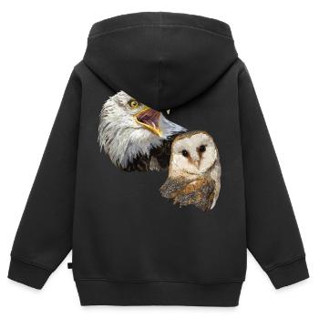 Schleiereule und amerikanischer Pigago - Kinder Premium Organic Zip Hoodie - Schwarz - Hinten - AI Model Kid Male (0cm)
