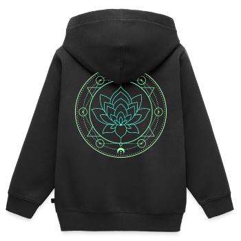 Lotus Mond Heilige Geometrie - Kinder Premium Organic Zip Hoodie - Schwarz - Hinten - AI Model Kid Male (0cm)
