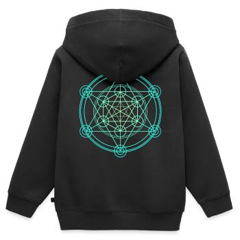 Merkaba Géométrie sacrée - Sweat Premium à capuche zippé enfant bio - noir - Dos - AI Model Kid Male (0cm)