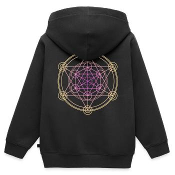 Merkaba Géométrie sacrée - Sweat Premium à capuche zippé enfant bio - noir - Dos - AI Model Kid Male (0cm)