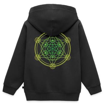 Merkaba Géométrie sacrée - Sweat Premium à capuche zippé enfant bio - noir - Dos - AI Model Kid Male (0cm)
