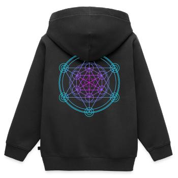 Merkaba Géométrie sacrée - Sweat Premium à capuche zippé enfant bio - noir - Dos - AI Model Kid Male (0cm)