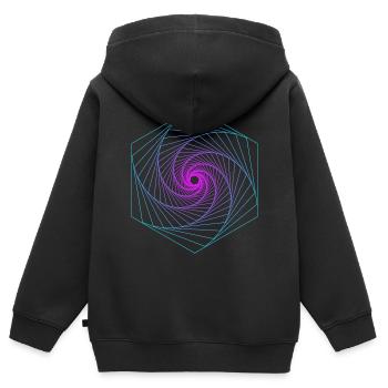 Géométrie sacrée Spiralle - Sweat Premium à capuche zippé enfant bio - noir - Dos - AI Model Kid Male (0cm)