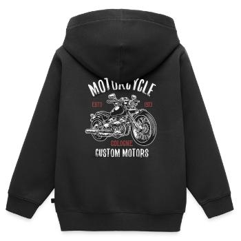 Motorcycle Cologne German Custom Motors - Sweat Premium à capuche zippé enfant bio - noir - Dos - AI Model Kid Male (0cm)