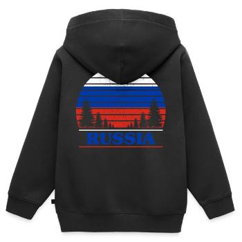 Russie - Sweat Premium à capuche zippé enfant bio - noir - Dos - AI Model Kid Male (0cm)