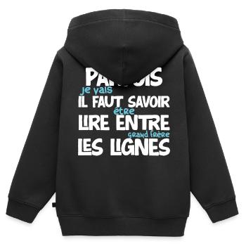 Futur grand frère annonce naissance idée cadeau - Sweat Premium à capuche zippé enfant bio - noir - Dos - AI Model Kid Male (0cm)