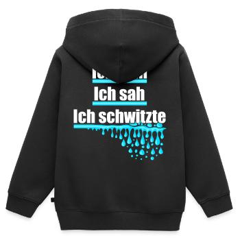 Ich kam, sah und schwitzte, Hitze, Schweiß, heiß - Kinder Premium Organic Zip Hoodie - Schwarz - Hinten - AI Model Kid Male (0cm)