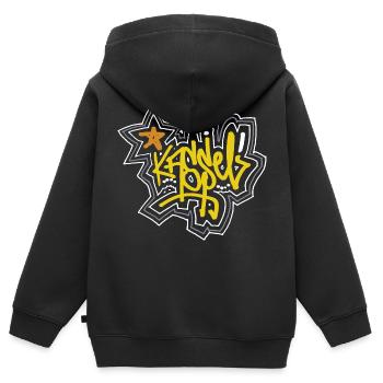 Kassel - Lettrage Tag / Grafitti - Sweat Premium à capuche zippé enfant bio - noir - Dos - AI Model Kid Male (0cm)