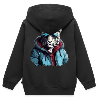 Streetstyle Schneeleopard | Leoparden-Liebhaber - Kinder Premium Organic Zip Hoodie - Schwarz - Hinten - AI Model Kid Male (0cm)