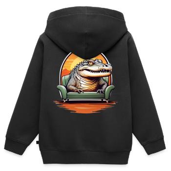 Alligator sur canapé - Sweat Premium à capuche zippé enfant bio - noir - Dos - AI Model Kid Male (0cm)