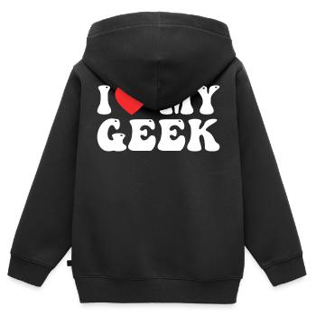 Ich liebe meinen Geek - Kinder Premium Organic Zip Hoodie - Schwarz - Hinten - AI Model Kid Male (0cm)