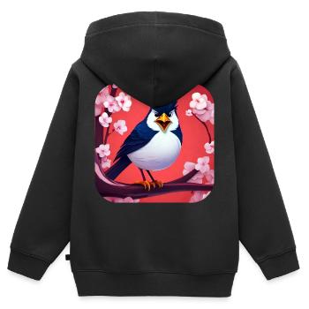 Lustiger kleiner Vogel mit Kirschblüten - Kinder Premium Organic Zip Hoodie - Schwarz - Hinten - AI Model Kid Male (0cm)