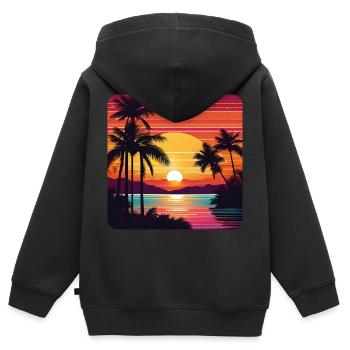 Coucher de soleil atmosphérique avec des palmiers - Sweat Premium à capuche zippé enfant bio - noir - Dos - AI Model Kid Male (0cm)