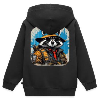 Cool Cyberspace Raccoon - Kids Premium Organic Zip-up Hoodie - black - Back - AI Model Kid Male (0cm)
