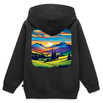 Berge im Sonnenuntergang II - Kinder Premium Organic Zip Hoodie - Schwarz - Hinten - AI Model Kid Male (0cm)
