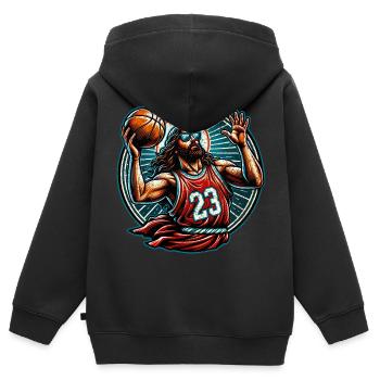Funny Jump Shot Jesus Christian Basketball Gift - Kids Premium Organic Zip-up Hoodie - black - Back - AI Model Kid Male (0cm)